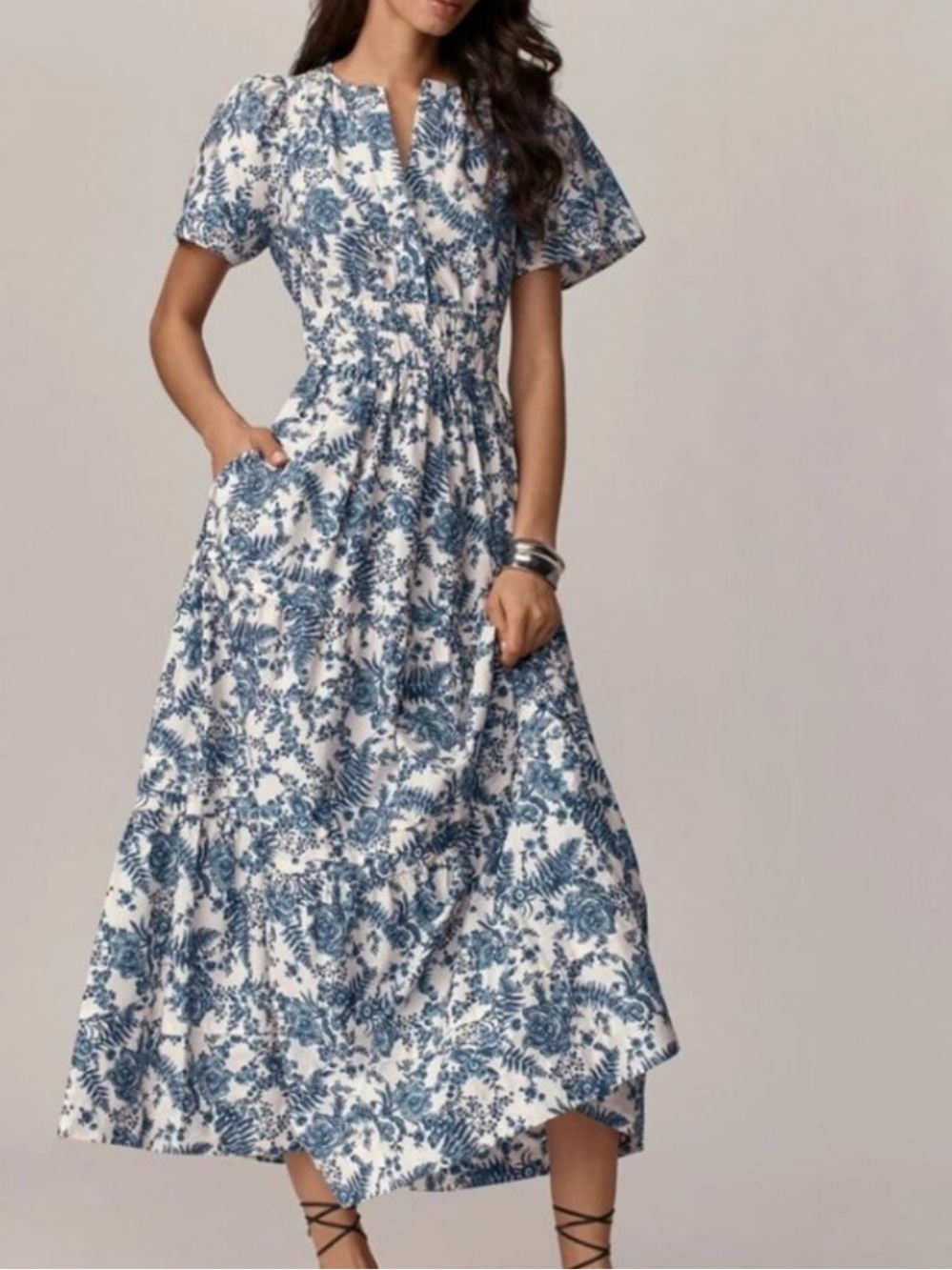 blue and white floral dress anthropologie | Dresses | Anthropologie Tiered Maxi Sleeve Embroidery Appliqué Maxi 101 dalmatians TOP 10 BEST Black Color:DarkBlue